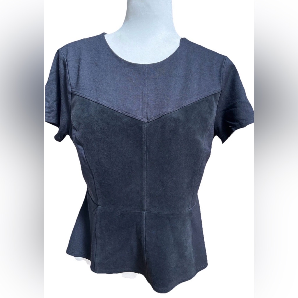 Bcbg Maxazria Denna Suede Fitted Black Peplum Top Women’s Size Large